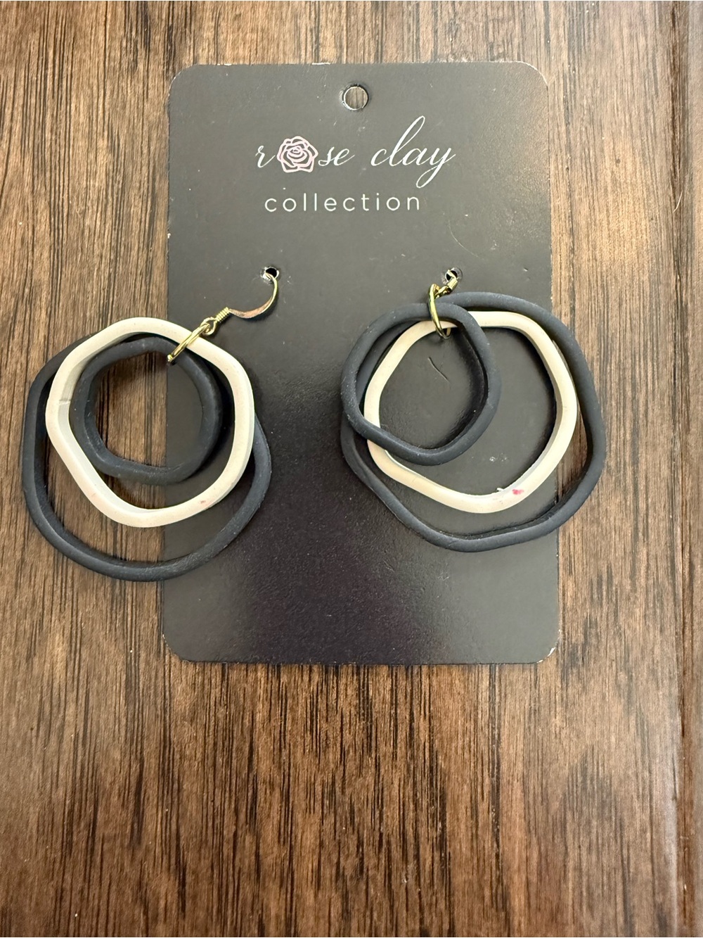 Black and Cream Triple Hoop Drop Earrings